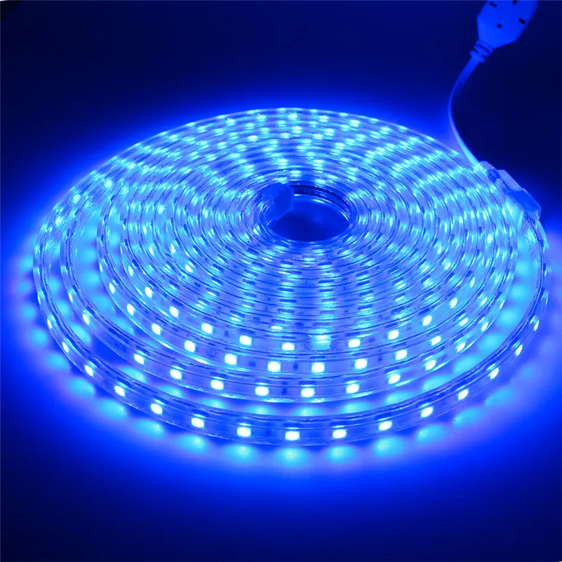 

Flexible 220V LED Strip Tape Rope Light 5050 LED Ribbon Waterproof IP67 White Red Blue Holiday Christmas Garden Decor EU Plug