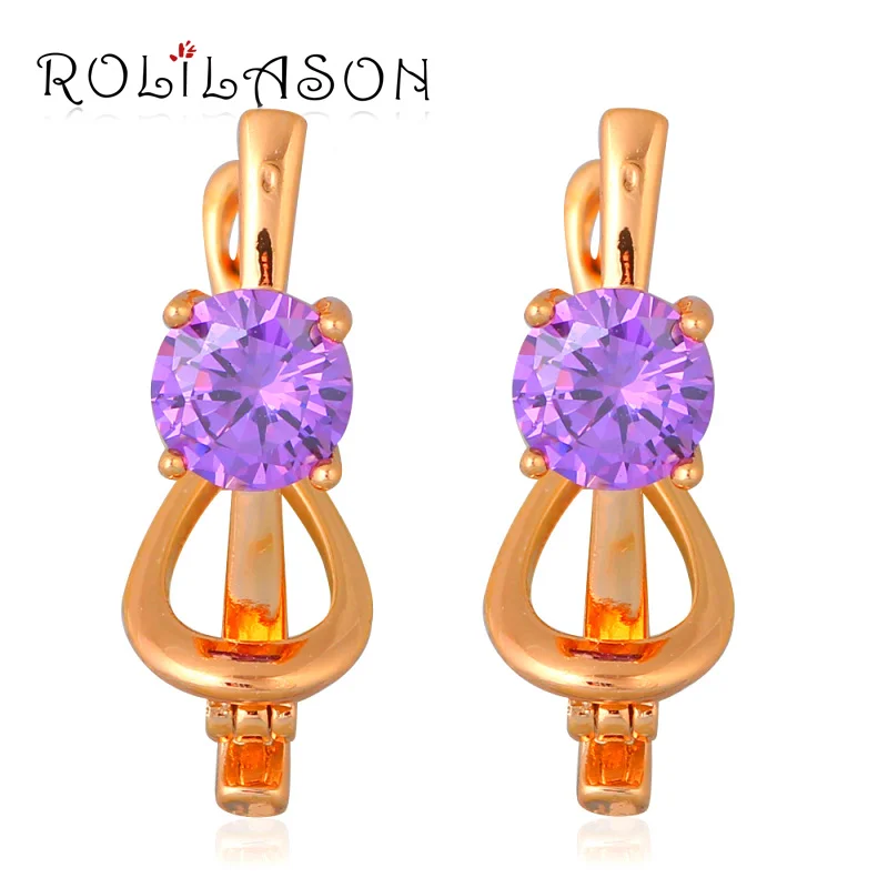 

Perfect Crystal Earring for Women Gold Tone Party Fashion Jewelry AAA Purple Zirconia Clip Earrings JE1061
