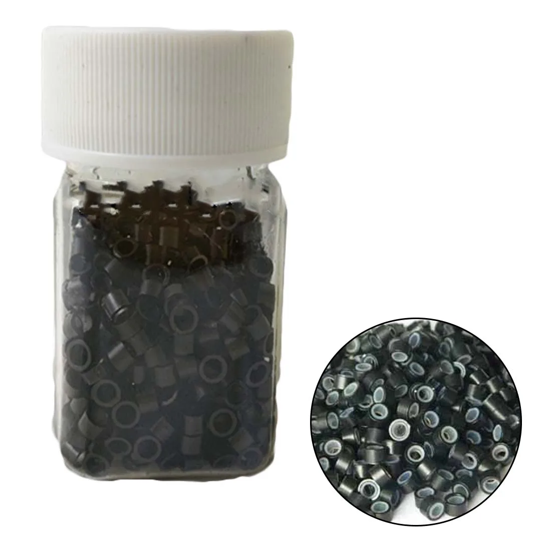 500Pcs/Bottle Black Micro Crimp Beads Micro Bead Hair Silicone Ring Links Beads For Hair Extensions Hair Stling Tools