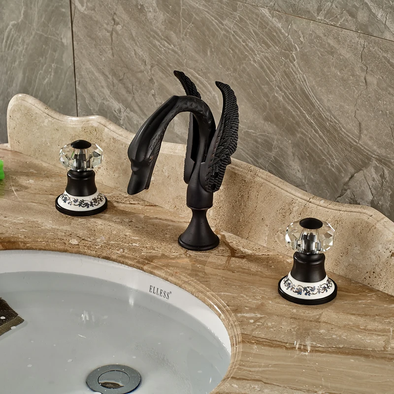 Ceramic Brass Handle Basin Faucet Tap Widespread Oil Rubbed Bronze Bathroom Mixer Taps Deck Mounted