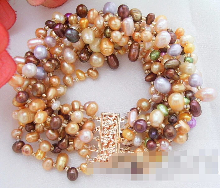

FREE SHIPPING>>>@@ > 09732 8Strds multi Color Potato Pearl Bracelet