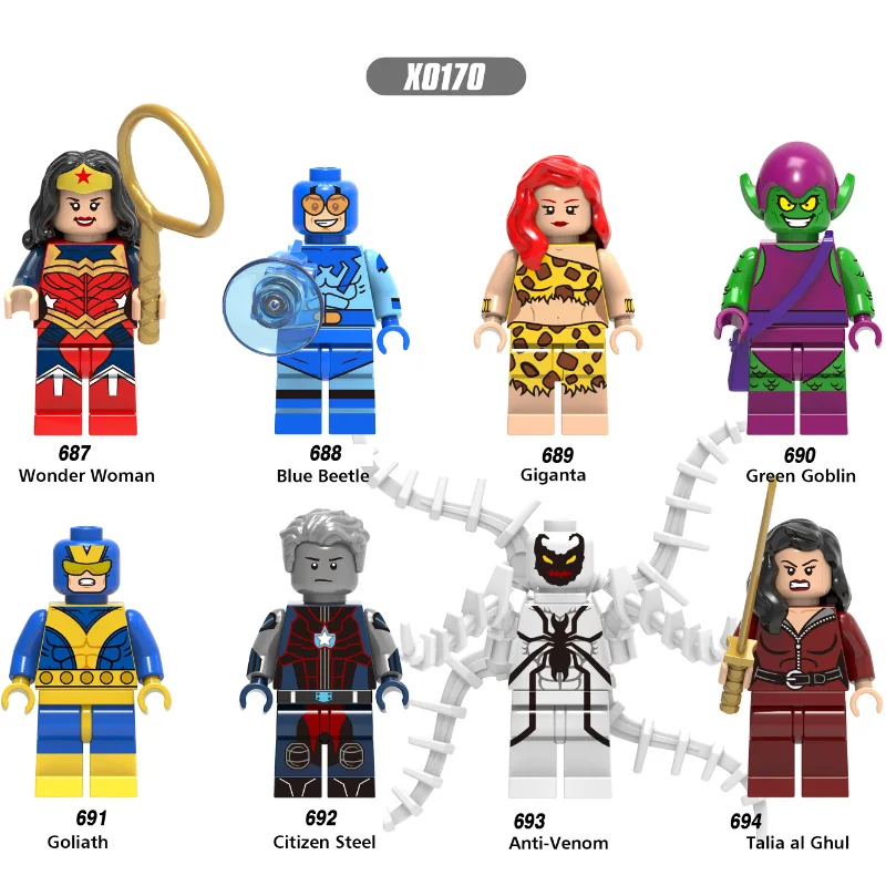 

Building Blocks Super Heroes Blue Beetle Giganta Goliath Green Goblin Citizen Steel Anti-Venom Bricks Children Toys Gift