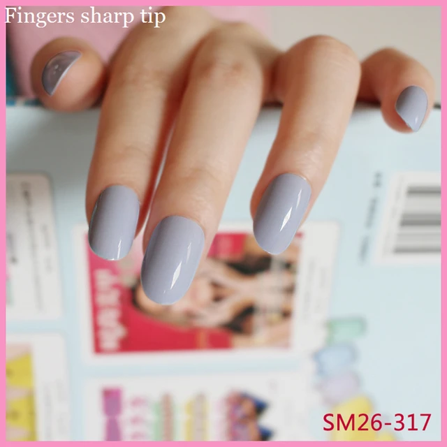 24 Pcs Set Long Round Head Blue Gray Fake Nails Candy Color Solid 24 Pcs Set Long Round Head Blue Gray Fake Nails Candy Color Solid