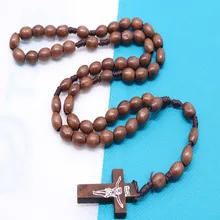 8mm Católica Rosário de Madeira Preta Trançada Colar De Corda de Madeira Religiosa Ortodoxa Cruz Talão Tecelagem Jóias Homens e Mulheres(China)