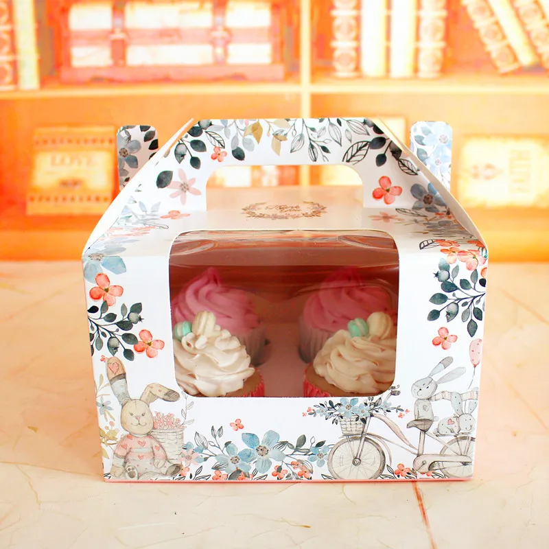 Cute muffin cake box 4 cupcake boxes pudding bottle package square box party gift packing favors