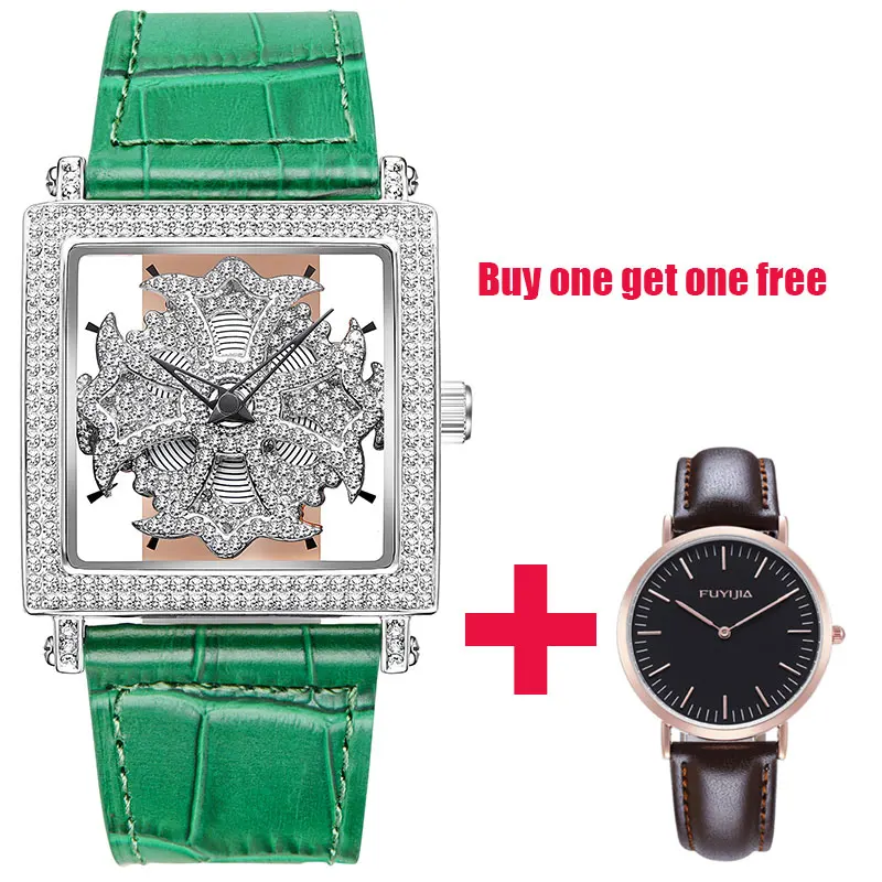 

Square Rotating Watch Female Full Diamond English Watch Woman Dress Watches Top Brand Luxury Lady Clock Waterproof Reloj Mujer