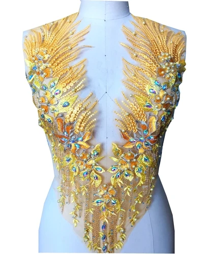 Изящная, украшенная бусинами Стразы 3D Бисероплетение аппликация 10 цветов можно выбрать DIY аксессуары для одежды RS782 - Цвет: A Yellow