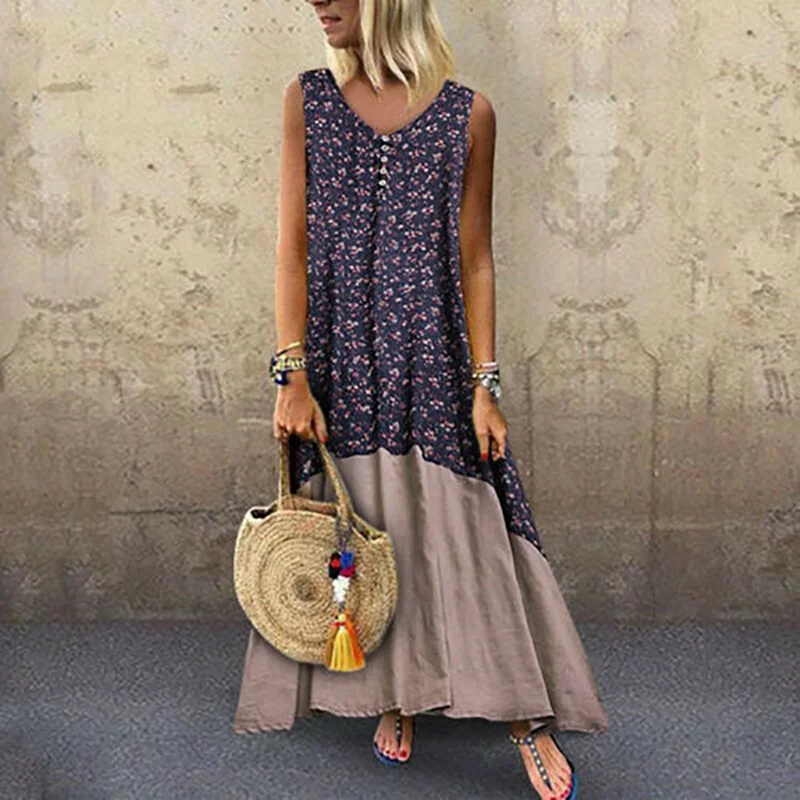 

LAAMEI Boho Beach Dress Summer 2019 Plus Size Long Maxi Dress Women Floral Print Loose Bohemian Maxi Dress For Women Large Size