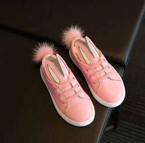2017 cartoon PU font b shoes b font sneakers cute girls with bunny ears Child Hairball