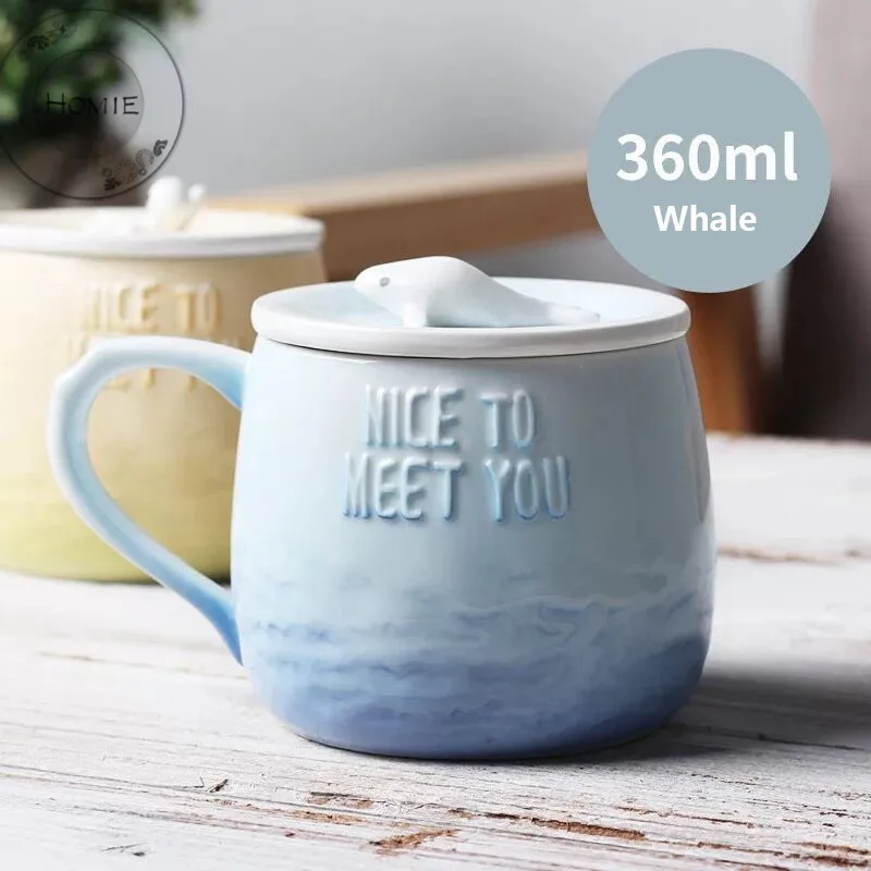 HOMIE lovely Gradient animal Cup Coffee Mug Large 300ml Whale With lid Mugs creative Drinkware Tea milk Cup Novelty Newlywed couple3