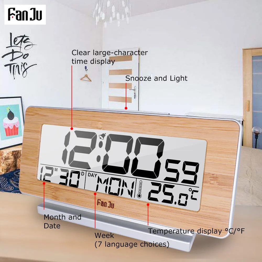 FanJu FJ3523 цифровой будильник светодиодный электронный 12 H/24 H будильник и функция повтора сигнала термометр Подсветка настольные часы