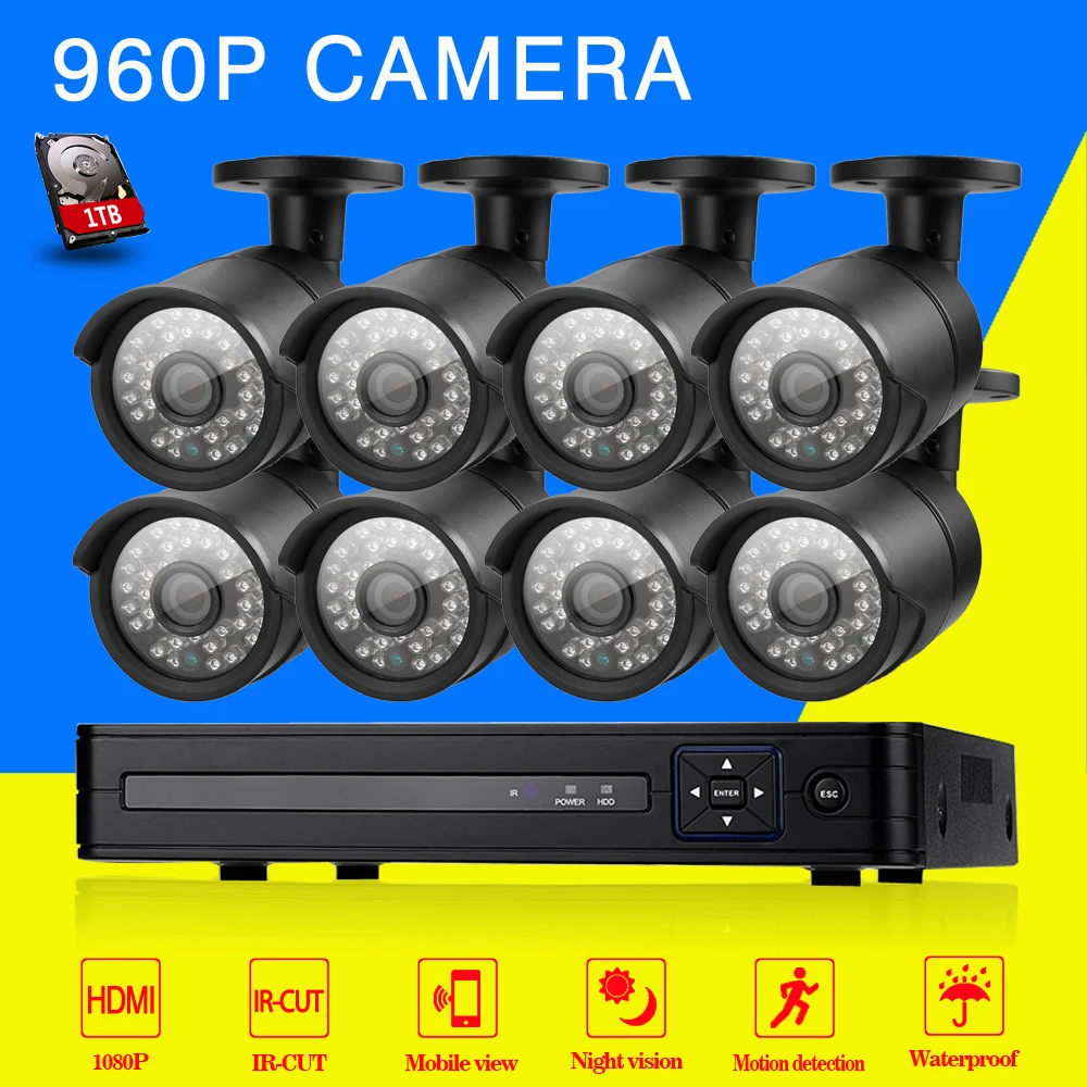  CCTV System 8ch dvr kit AHD 960P 1.3MP outdoor waterproof video surveillance Camera Kit Home 8CH  AHD DVR security camera System 