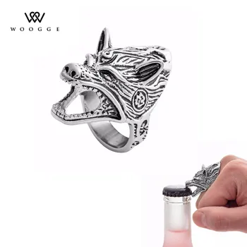 

2018 Fashion Biker Jewelry Unique Design Norse Viking Wolf Ring Bottle Opener Bague Femme Stainless Steel Rings For Women Men