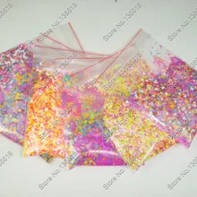 6 цветов(= 60 грамм) неоновые цвета устойчив к растворителям блестящий набор смешанной формы для нанесения лака для ногтей, блестки для ногтей