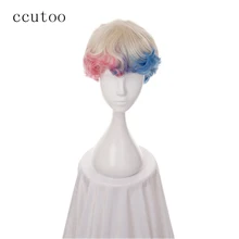 Ccutoo 30 см блонд розовый синий Ombre окрашенные короткие кудрявые синтетические волосы Бэтмен отряд самоубийц Harleen Quinzel Харли Квинн косплей парик
