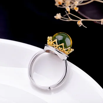 

S925 blue yellow semi-precious stone women's ring jewelry listed on the new queen of fashion atmosphere crown open rings