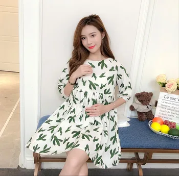 

Pregnant women summer new feeding clothes cotton and linen loose large size breastfeeding doll skirt pregnancy skirt