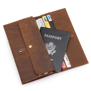 

Vintage Crazy Horse Cowhide Leather Card holders Wallet for Men Large Capacity Genuine Leather Passport Cover Case Long Purses