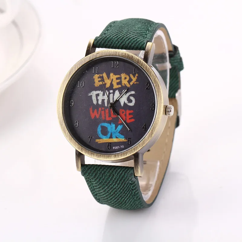 

Fashion Letter Pattern Women Watch Vintage Bronze Denim Fabric Strap Casual Quartz Sports Wrist Watch Relogio Feminino 2019