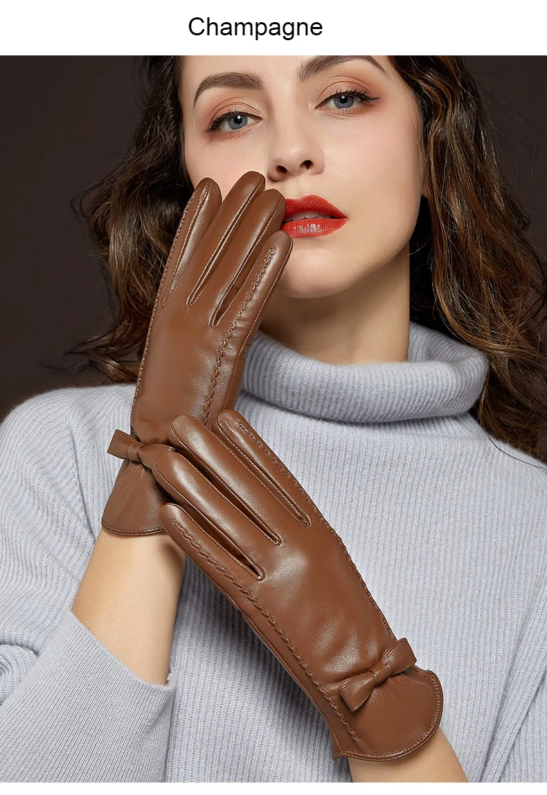 Genuien кожаные женские перчатки Осень Зима теплые бархатной подкладке Модные Простые сенсорный экран женские овчины Прихватки для мангала