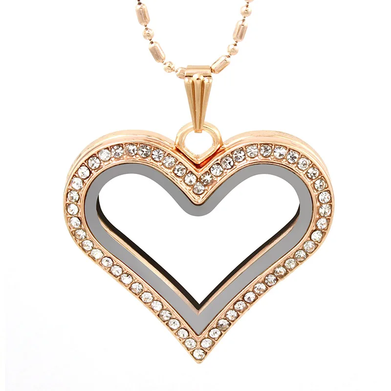 5 шт. diyмедальон Серебряное сердце магнитное стекло Плавающий Шарм медальон цинковый сплав+ стразы(цепи включены бесплатно) LSFL05-1* 5 - Окраска металла: Rose gold