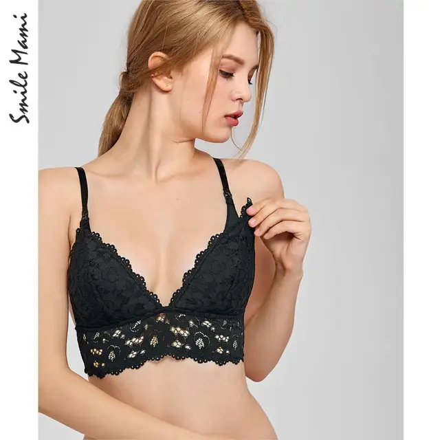 MOMANDA Womens Wire Free Lightly Lined Maternity Nursing Lace Bra Bralette
