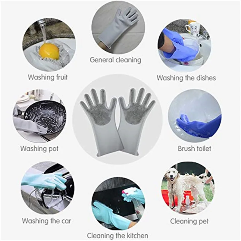 Magic Silicone Scrubber Rubber Cleaning Gloves Kitchen Accessories Dishwashing Scrubbing Gloves Tools for Cleaning Car Pet Brush24