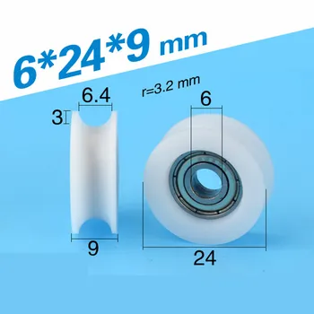 

[U0624-9]Free shipping 10 pcs POM 696zz coated bearing roller wheel u groove sliding wheel pulley 6*24*9