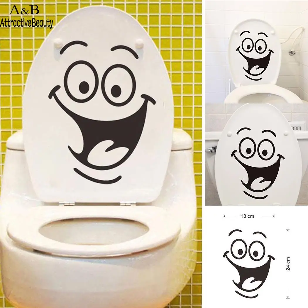 New Modern Smiley Toilet Sticker Bathroom Bedroom, Living Room, Decoration Background PVC Wall Face Stickers