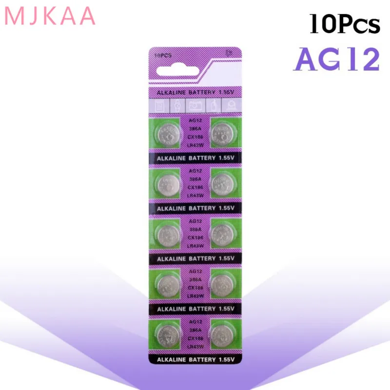 

10pcs/pack AG12 LR43 SR43 260 386 1.55V Alkaline Watch Batteries Coin Cell Battery