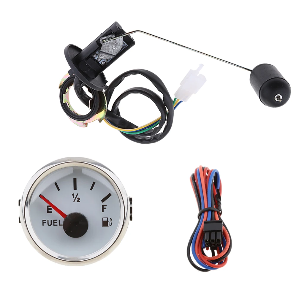 1 Set 2 inch 12V Car Fuel Level Gauge Car Meter with Fuel Float Sensor E-1/2-F Pointer Fuel Tank White  Rim Automotive Gauges