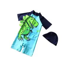 Dragonpad 2 шт./компл. для маленьких мальчиков с принтом динозавра из мультфильма, Плавание костюм мусульманка Плавание одежда с Кепки детский купальник пляжная одежда