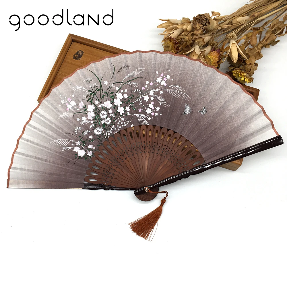 Free Shipping 1pcs Bamboo Linen Flower Floral Fabric Summer Folding Hand Held Fan Wedding Favors and Gifts Party Decoration