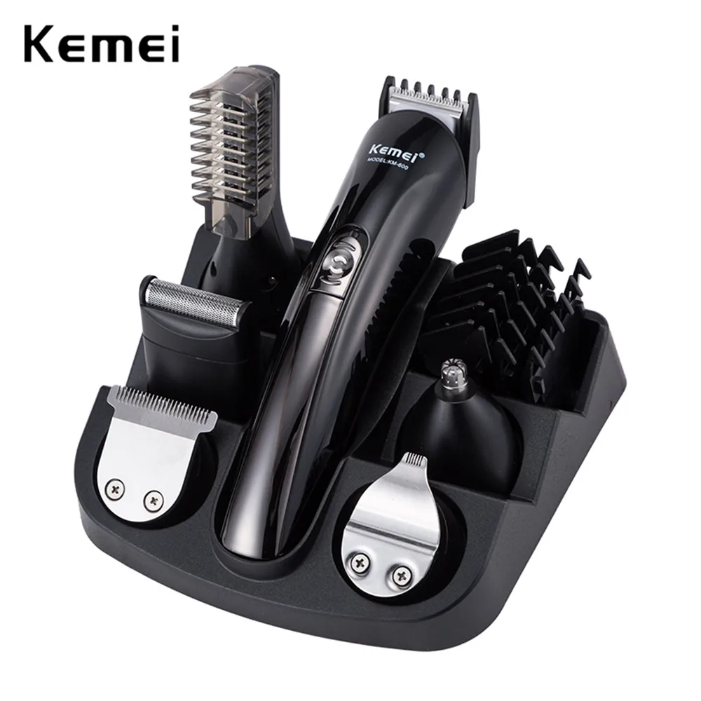 Kemei, 600 в 1, перезаряжаемый триммер для волос, титановая машинка для стрижки волос, электробритва, триммер для бороды, мужские Инструменты для укладки, станок для бритья - Цвет: Черный