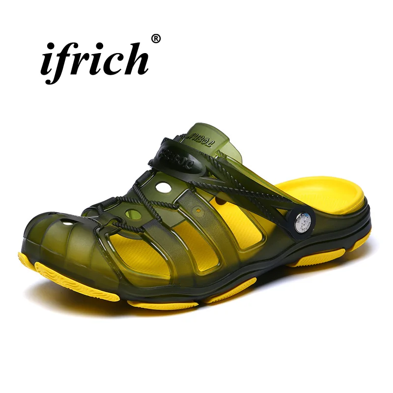 

2018 New Trend Mens Sandals Casual Slippers Blue Green Hole Shoes Weight Light Male Jelly Shoes Anti-Slip Water Slippers Men