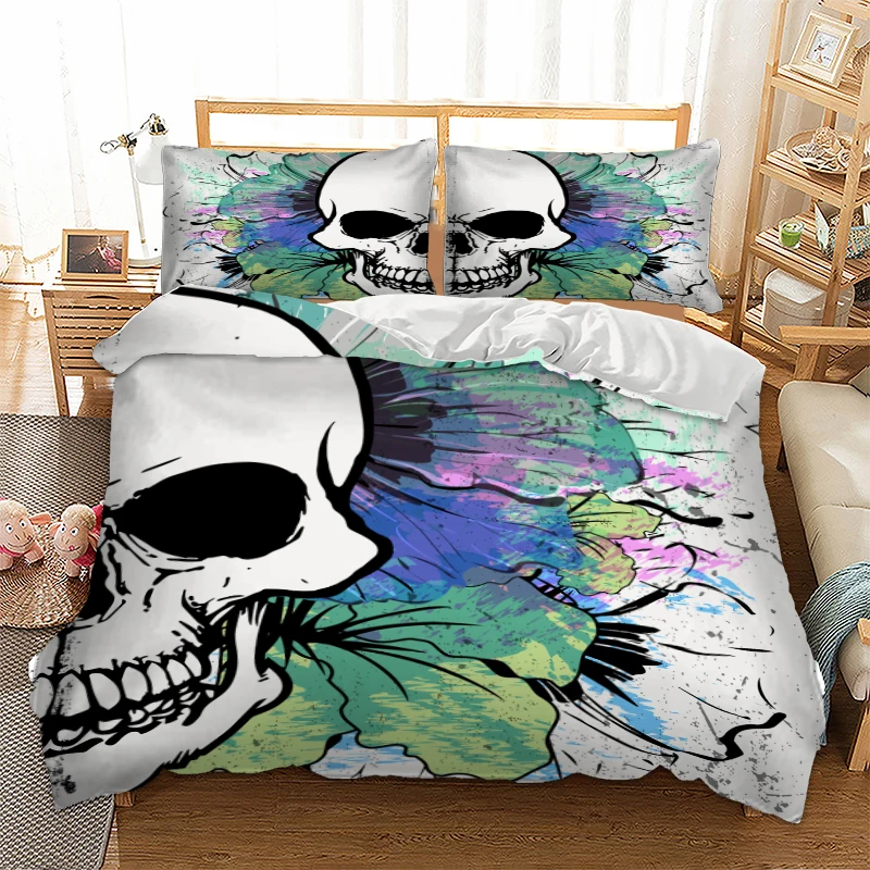 Sugar Skull head pattern printed Queen King Double single Sizes Duvet Cover set with pillowcases demon pattern bed linens set
