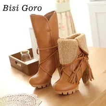2017 new botas femininas autumn winter women riding boots female high heels thick heel leather women boots lace up high boots