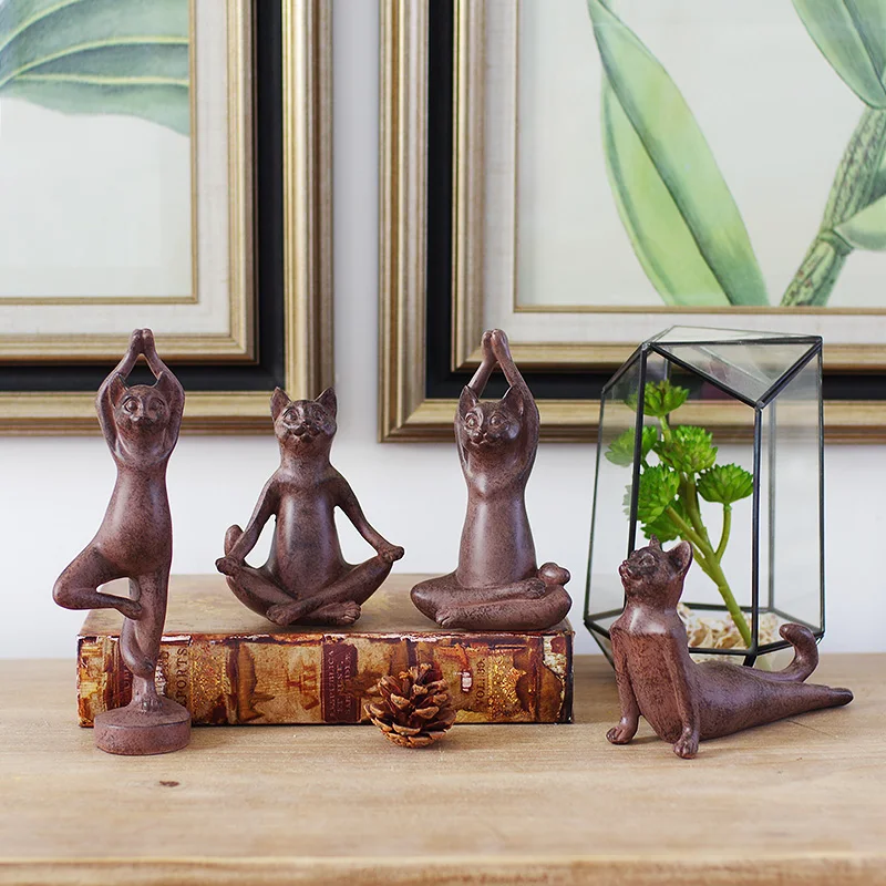 

Continental Retro Resin Yoga Cat Ornaments Home Furnishing Study Dance Room Office Bedroom Sculpture Decor Decoration Gift