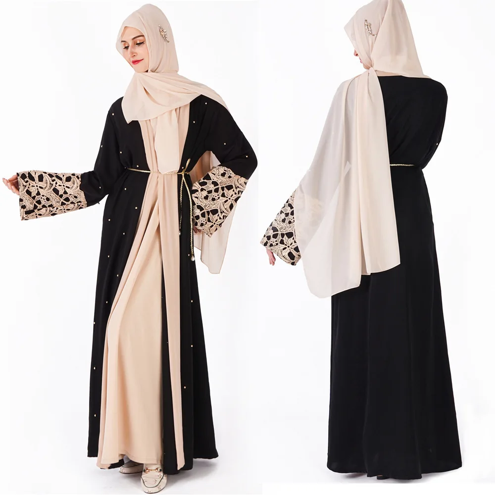 Высокое класс алмазы мусульманский абайя шик Макси платье Nida кардиган длинный халат платья Jubah кимоно Рамадан кружева Арабский исламский кафтан
