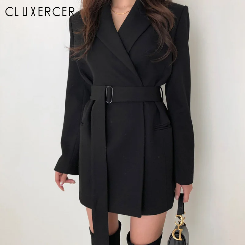 

2019 New Korean Blazer Spring Autumn Slim With Belt Blazer women Casual Long Blazer women