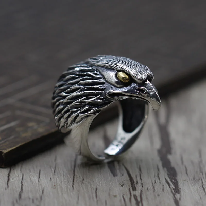 Thai silver Retro Old Carved Eagle personality ring S925 sterling silve making men domineering ring opening Thai silver Retro Old Carved Eagle personality ring S925 sterling silve making men domineering ring opening