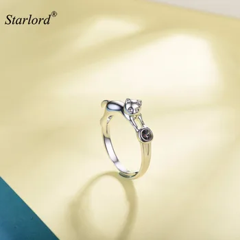 

Silver Climbing Cat Ring For Girls 925 Sterling Silver Crystal Ring Adjustable Silver Ring Cute Kitty Ring Gift For Her R6025B
