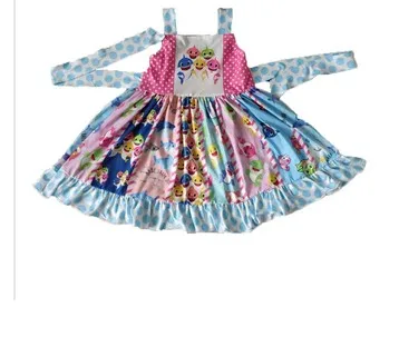 

Cute girl print animal pattern fashion word collar strap dress baby shark dress children's clothing