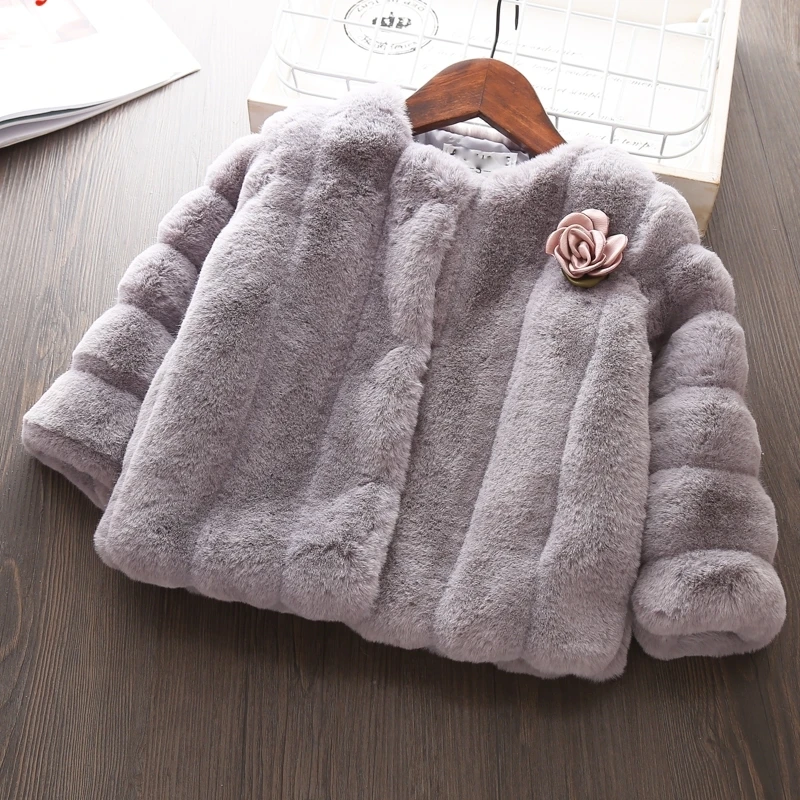 

Girls fur coat 2018 new winter warm jacket children's wear with flower children's clothing girls jacket jacket