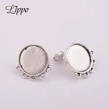 30 шт 14 мм на основе кабошона античные серьги-гвоздики серебряные серьги разъемы