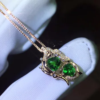 

Fine Jewelry Real 18K Gold AU750 G18K Natural Tsavorite Gems Pendant Emearld Gold Diamond Pendant Gemstone Necklaces for Women