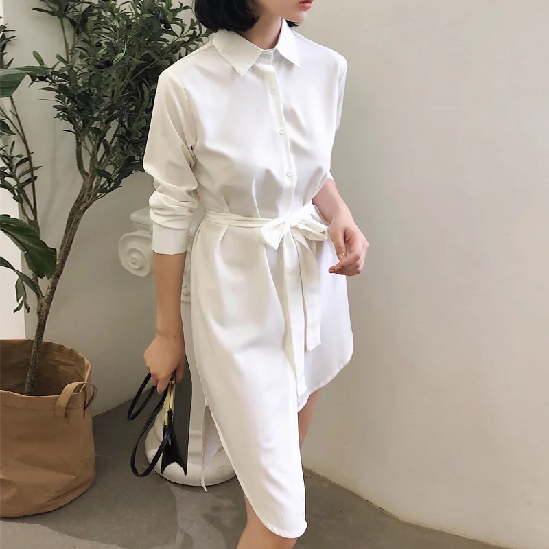 

2018 Asymmetry White Blouse Shirt Women Autumn Long Sleeve Elegant Belted blouse plus size ladies Top clothes blusas feminina