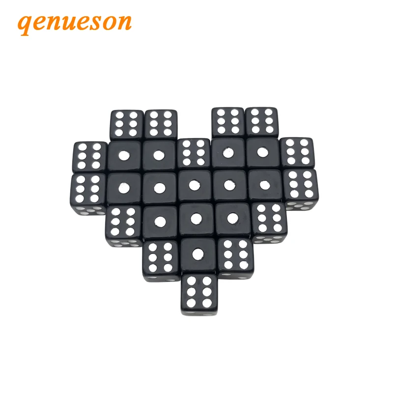 

Hot 100Pcs/Lot 10MM Acrylic Black Dice White Dot Square Angle RPG Dice Set Club Party Creative Puzzle Dice Wholesale Board Games
