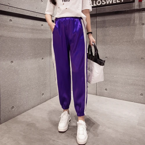 purple striped trousers
