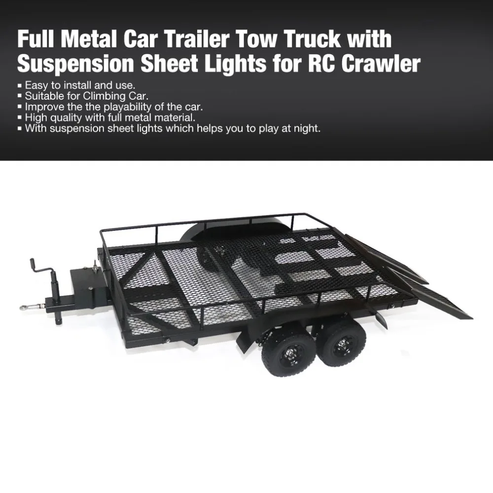 

Full Metal Car Trailer Tow Truck Hopper Vehicle Toys with Suspension Sheet Lights Wheel for RC Crawler Climbing Car Parts